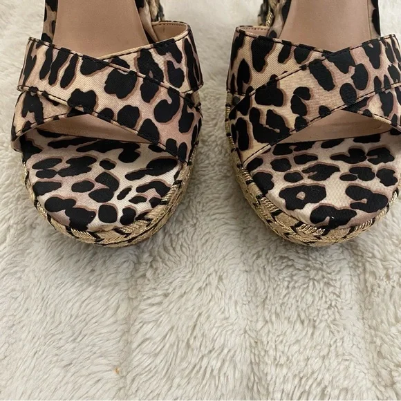 Jennifer Lopez JLo Leopard Print Tan Black Wedge Sandals Ankle Strap Size 7.5 - Picture 4 of 16